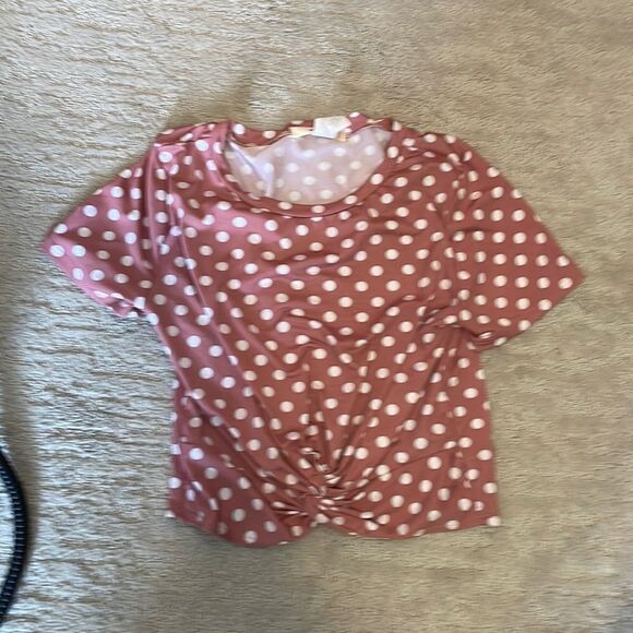 gaze Tops - Pink and white polka dot top